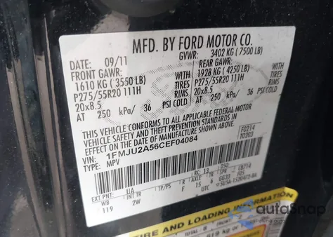 2012 Ford Expedition Limited from USA, damaged, VIN 1FMJU2A56CEF04084